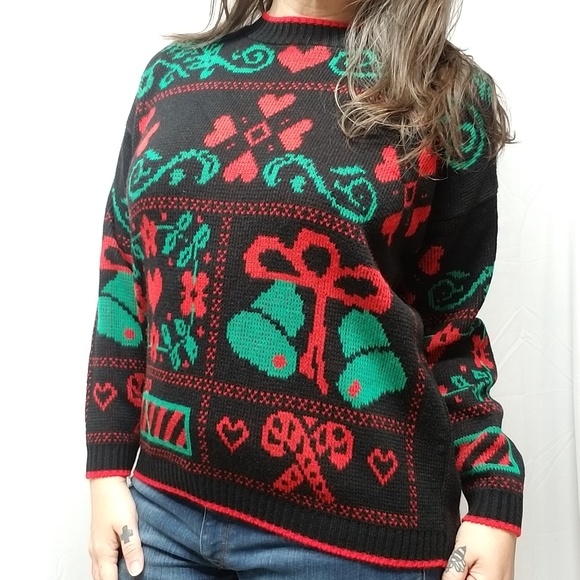 Vintage Sweaters - vtg 80s/90s CABIN CREEK Ugly Christmas Sweater